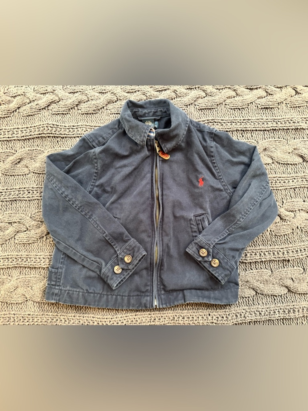 Polo by Ralph Lauren Kids Navy Blue Cotton Zip-Up Jacket with Red Logo (4/4T)